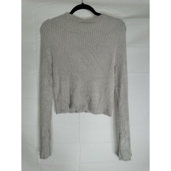 Zara Cropped Crew Neck Grey Sweater Long Cuffs Super Soft Size Xl - Picture 3 of 10